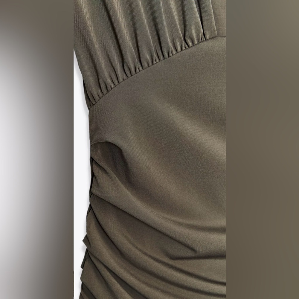 NEW WITH TAGS 🎉 Zara khaki SHORT DRESS WITH SHOULDER PADS size L - Picture 6 of 16